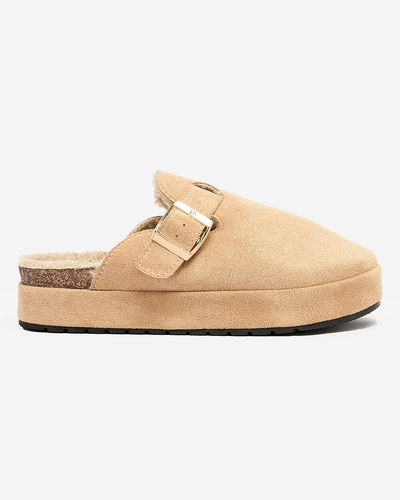 Royalfashion Damenpantoffeln mit Schafsfell und Schnalle Kajis