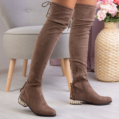 Braune Overknee-Stiefel mit Perlen Baila - Footwear