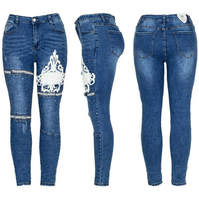 Blaue Jeans mit Falten und Verzierungen - Hose 1