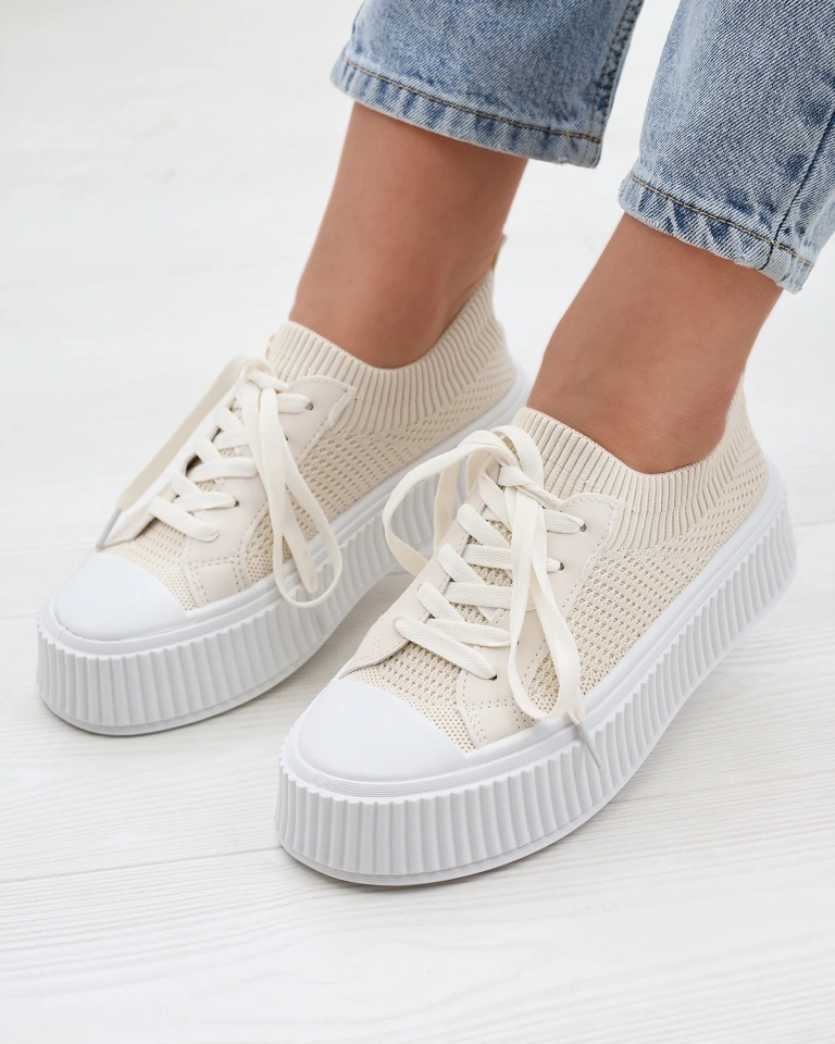 Beige Damen durchbrochene Plateau-Sneakers Demiga - Footwear