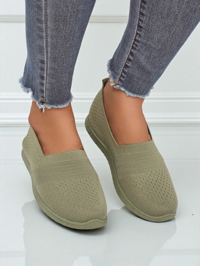Damen Mokassins Gaia Verde – bequeme grüne Stoffschuhe mit flachem Absatz