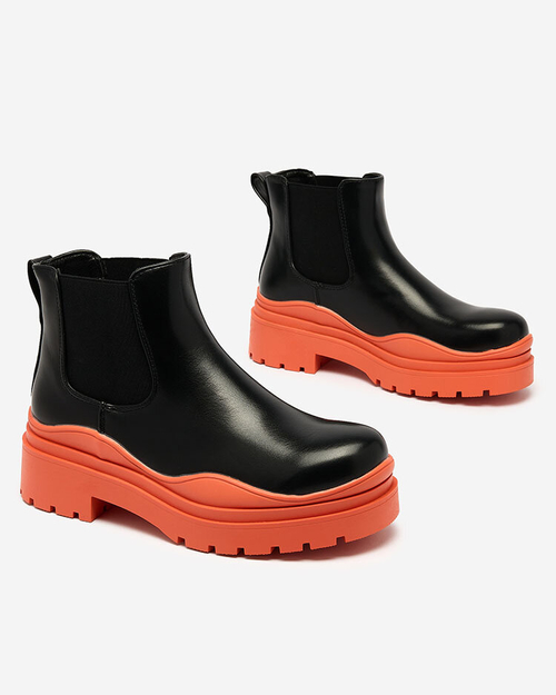 Royalfashion Чорні жіночі черевики a'la sztyblety на помаранчевій підошві Aterisa