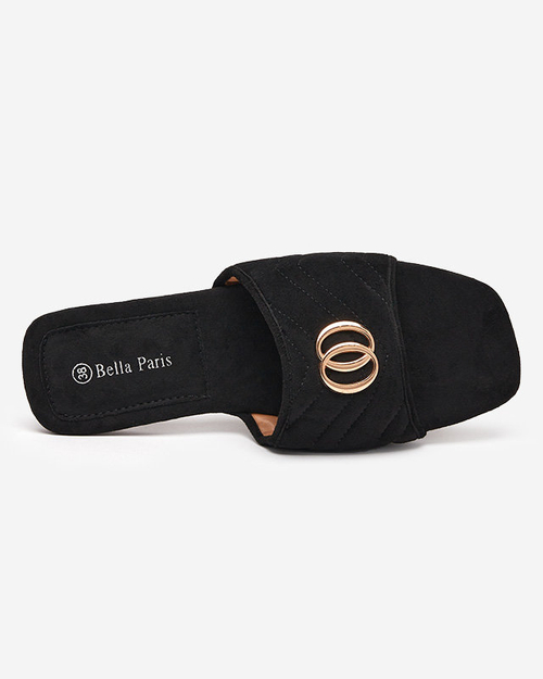 Чорні жіночі тапочки з еко-замші з золотим орнаментом Fanico - Взуття