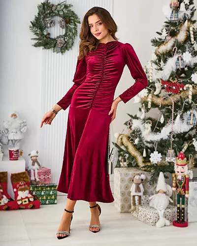 Royalfashion Damen Midi-Kleid mit Raffung