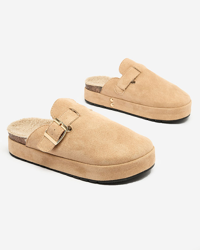 Royalfashion Damenpantoffeln mit Schafsfell und Schnalle Kajis