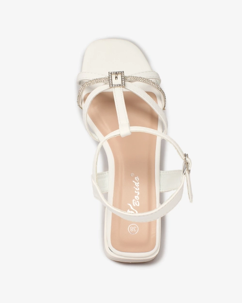 Жіночі білі босоніжки на низьких підборах з цирконієм Royalfashion Luietta