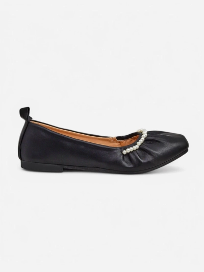 Baleriny Callisto Nero – Schwarze Ballerinas aus Öko-Leder mit Perlen, flacher Absatz