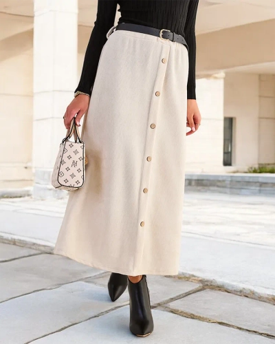 Royalfashion Damen Midirock mit Zierknöpfen