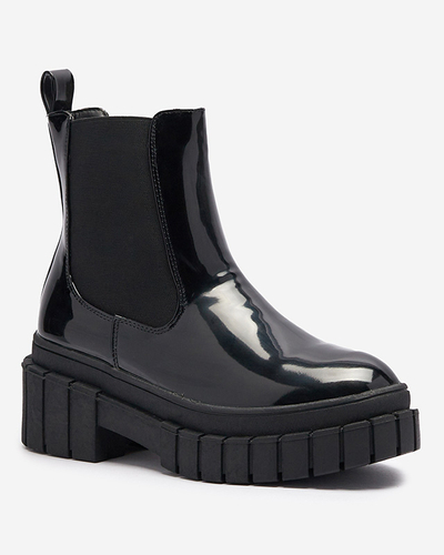 Schwarze Damenstiefel aus Lackleder mit dickerer Sohle Fazzati-Schuhe
