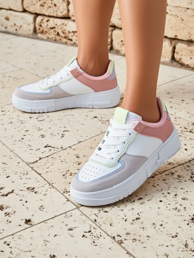 Damen-Sneakers Hypatia Pastello hellgrau Öko-Leder Frühling 4cm