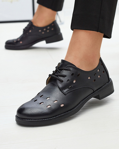 Durchbrochene Damen-Halbschuhe aus Öko-Leder in Schwarz Selofso- Footwear