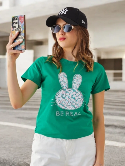 Royalfashion Damen Baumwoll T-Shirt Bunny Say Be Real