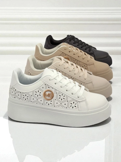 Damen Aelia Royalfashion Plateausneakers weiße Ajouré-Sneakers Ecru