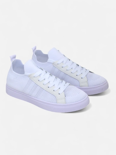 Aurelio Weiße Textil-Sneakers mit Öko-Leder auf flacher 2,5 cm Plattform
