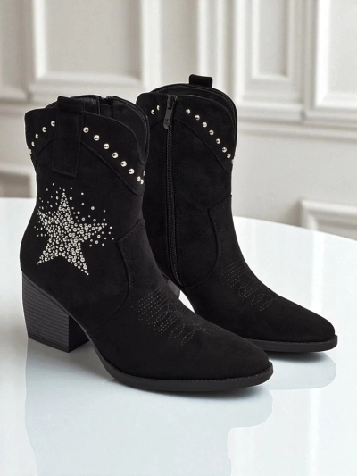 Damen Cowboystiefel mit Absatz und dekorativem Strassstern FableStray