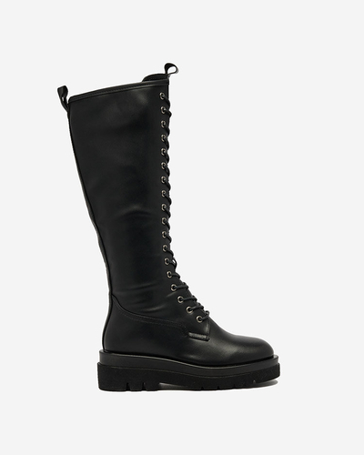 Royalfashion Schwarzer Damenschnürstiefel Decovbo