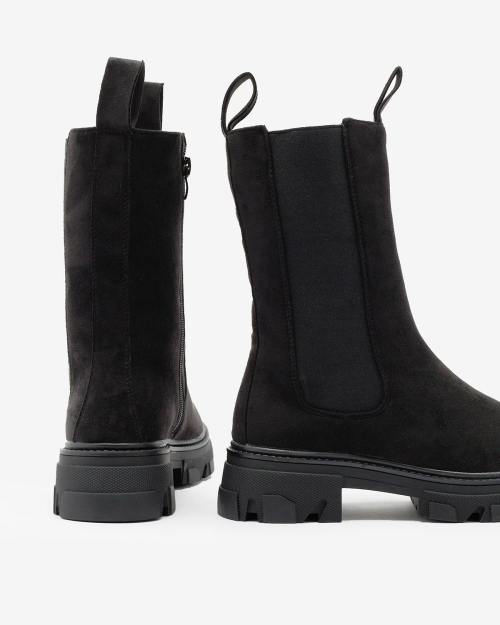 Royalfashion Чорні жіночі високі чоботи на плоскому каблуці Sevetta