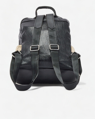 Royalfashion Schwarzer kleiner Damen-Öko-Leder-Rucksack mit goldener Tasche