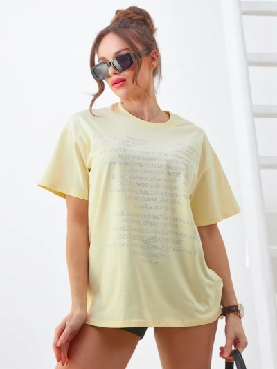 Royalfashion Damen Baumwoll-T-Shirt mit Strassaufschrift
