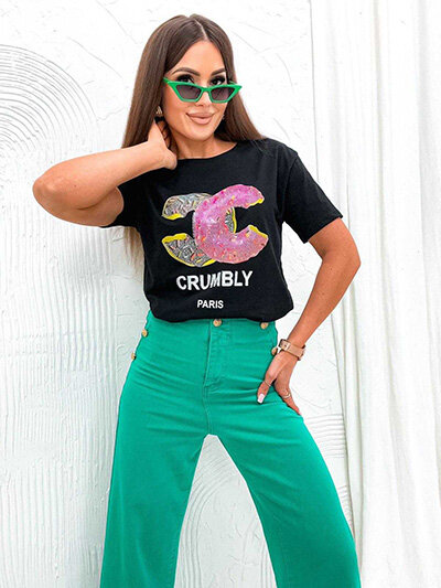 Royalfashion Damen-T-Shirt mit Druck und Zirkonen