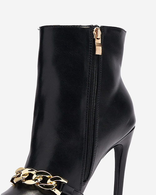 OUTLET Чорні черевики на шпильці, декоровані ланцюжком Rittle- Footwear