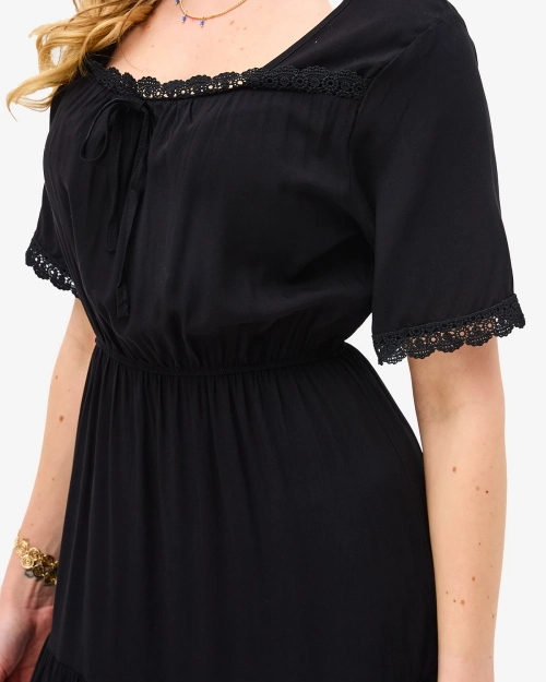 Чорна довга жіноча сукня з коротким рукавом - Одяг