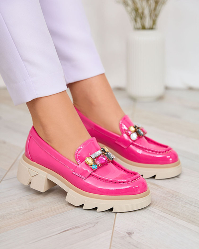 Royalfashion Лаковані мокасини кольору фуксії з кольоровим камінням Sarin
