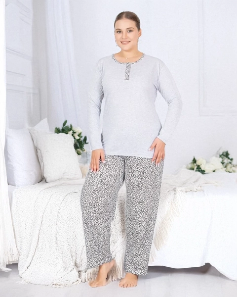 Royalfashion Baumwolle Damen 2-teiliges Pyjama mit Leopardenmuster IN ÜBERGRÖSSE