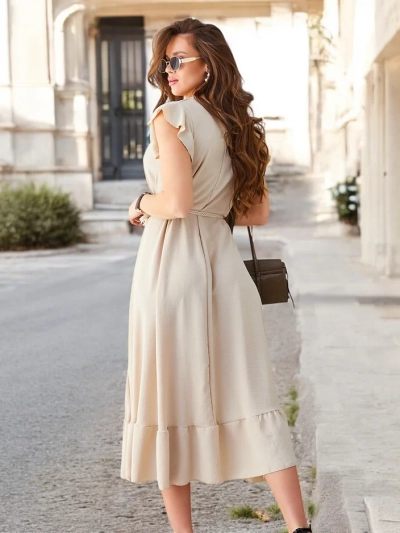 Royalfashion Damen-Midikleid mit Rüschen und kurzen Ärmeln