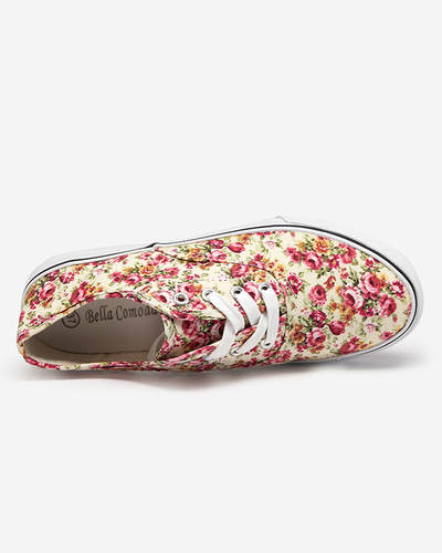 Cremefarbene Damen-Sneaker mit Blumen Surfi - Footwear