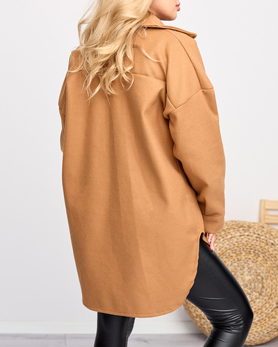 Kamelfarbene Oversize-Hemdjacke für Damen - Kleidung