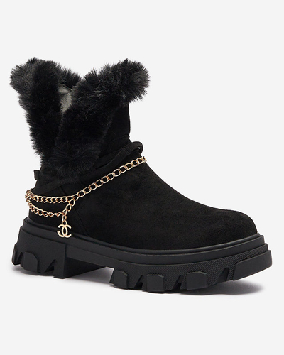 Schwarze Damenstiefel aus Öko-Wildleder mit Kette Videric - Footwear