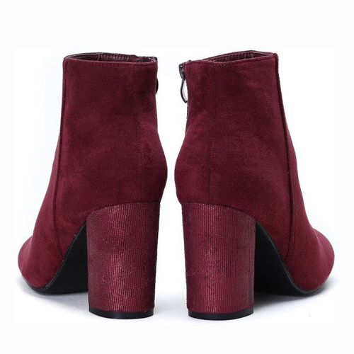 Burgundowe botki na słupku Freyana- Obuwie