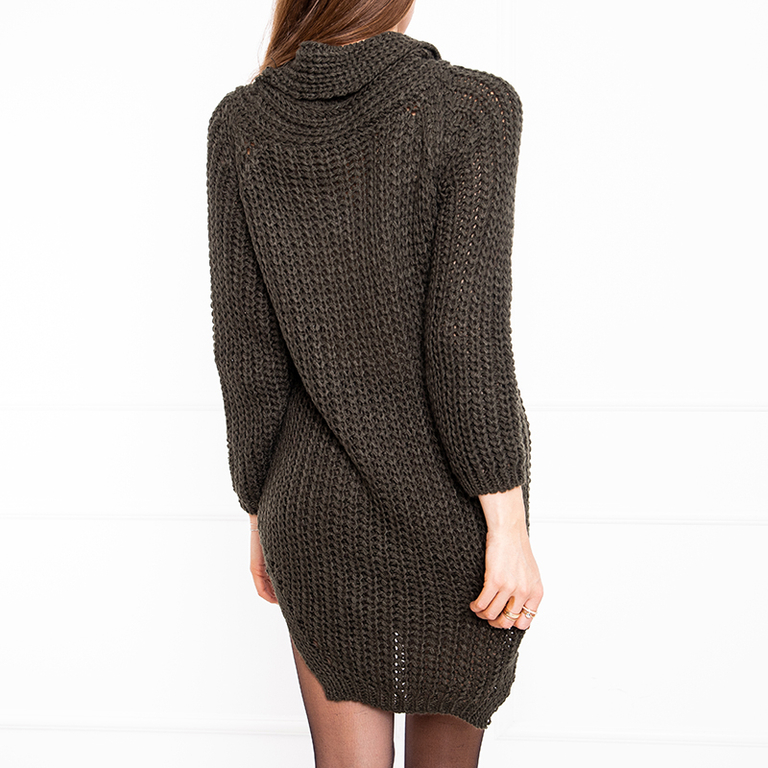 Dunkelgrüner Rollkragenpullover für Damen - Kleidung