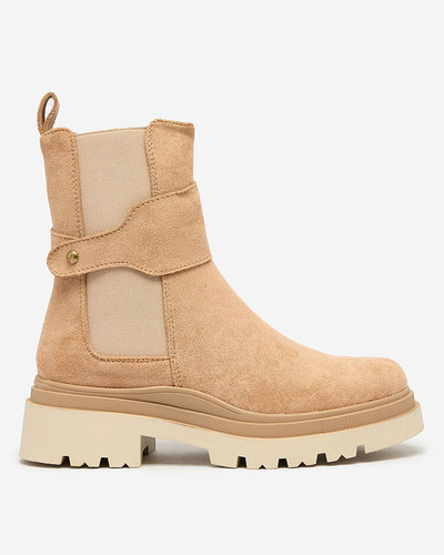 Royalfashion Hellbraune Damenstiefel mit Zierriemen Doasa