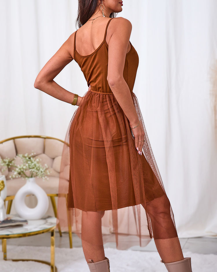 Royalfashion Camel Damen Midikleid mit Tüll