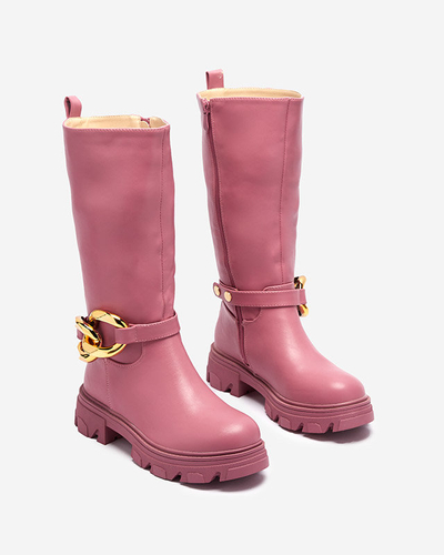 Rosa Damenstiefel mit Kette Sudfa - Schuhe