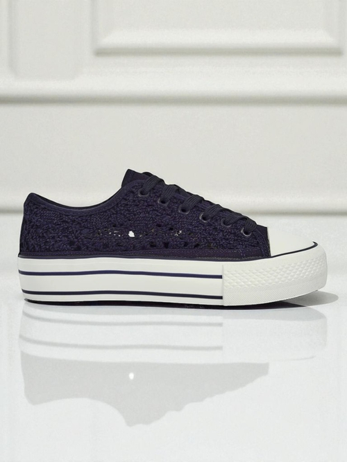 Жіночі кеди Aureliana темно-сині з ажурної тканини на плоскій підошві