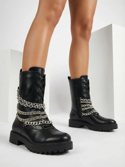 Royalfashion Damen Baggerstiefel in schwarz Goserre