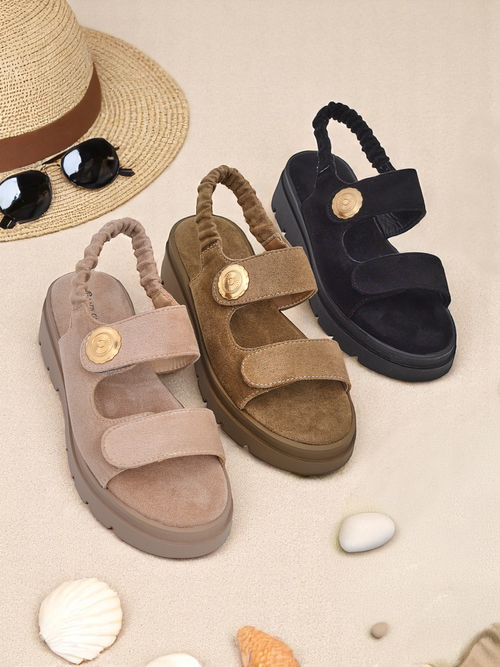 Сандалі жіночі бежеві Royalfashion Callista на платформі із замші