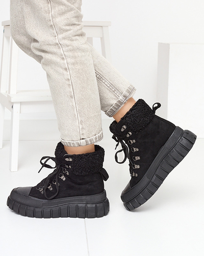 Schwarze Damenstiefel aus Öko-Wildleder mit Schafsfell Vetic - Footwear