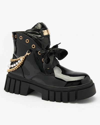 Royalfashion Damen Lackstiefel in schwarz Dahaff