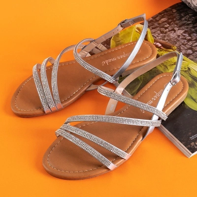 OUTLET Silberne Damensandalen mit Zirkonia Mitali - Schuhe