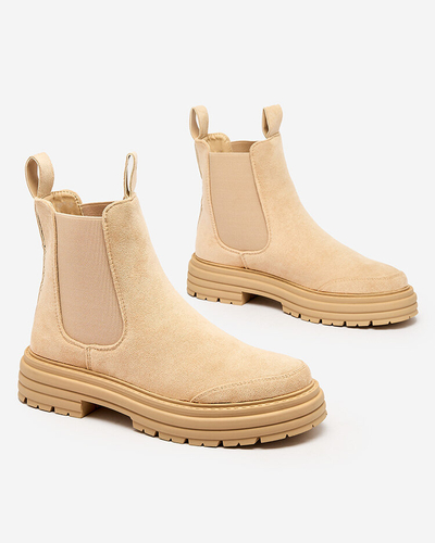 Royalfashion Beige Damenstiefel mit Zierriemen Loffdo