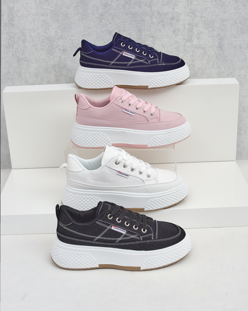 Жіночі снікерси Callista на платформі темно-сині тканина весна-літо