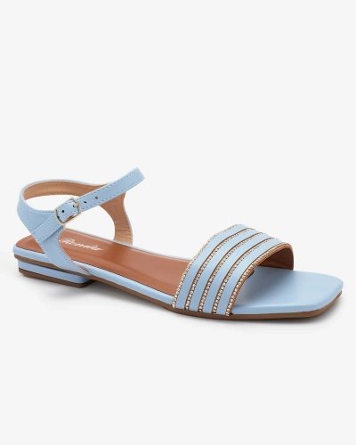 Royalfashion Blaue flache Damensandalen mit Zirkonen Lubrus