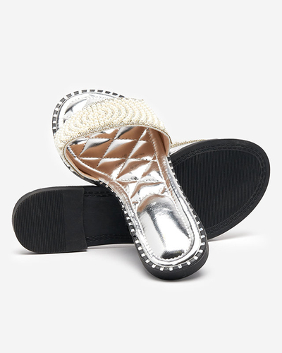 OUTLET Silberne Damenpantoffeln mit Ahaio-Dekorationen - Schuhe