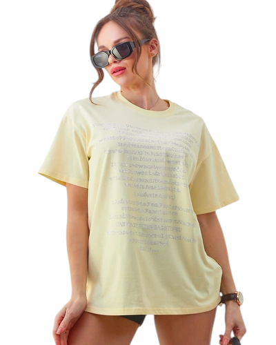 Royalfashion Damen Baumwoll-T-Shirt mit Strassaufschrift