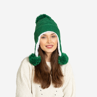 Dunkelgrüne Damen-Isoliermütze mit Pompons - Accessoires