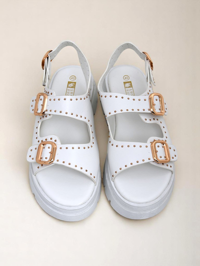 Royalfashion Damen Sandalen mit dicker Sohle und Strasssteinen Rocky Chic